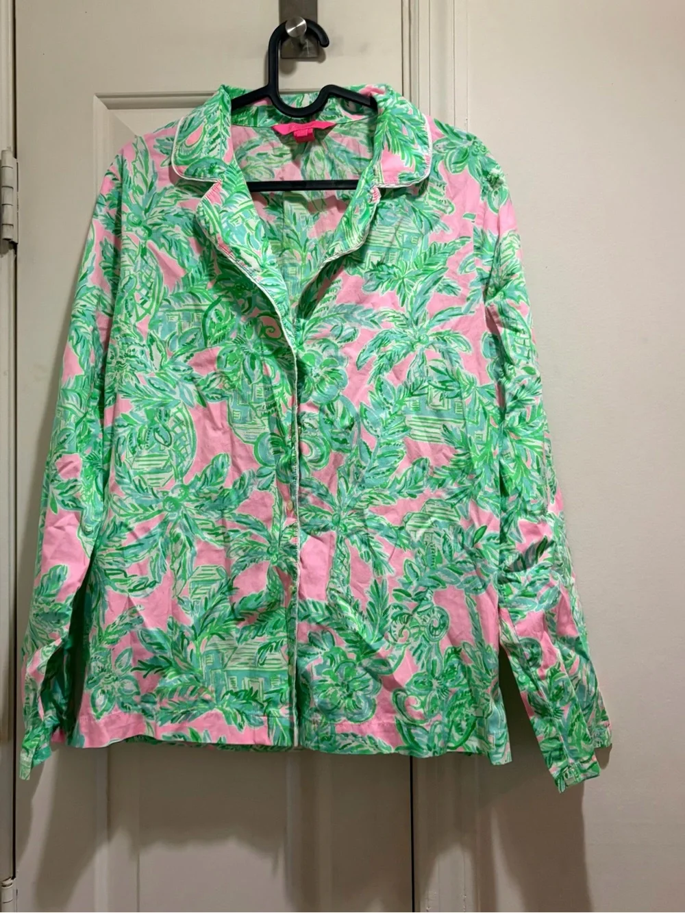 Lilly Pulitzer Pink & Green Tropical Print Pajama Top Shirt